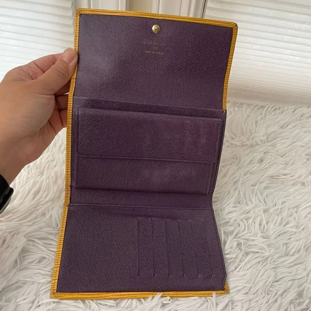 LOUIS VUITTON Trifold‎ Snap Yellow Leather Epi Wallet, Purple Lined
